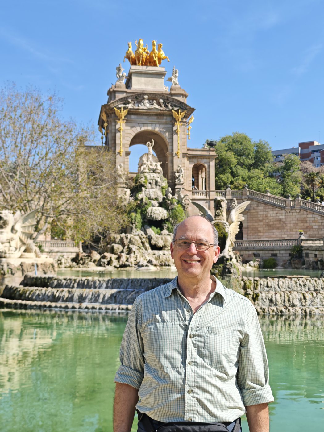 Ben at the fountain in Citadel Park, Barcelona