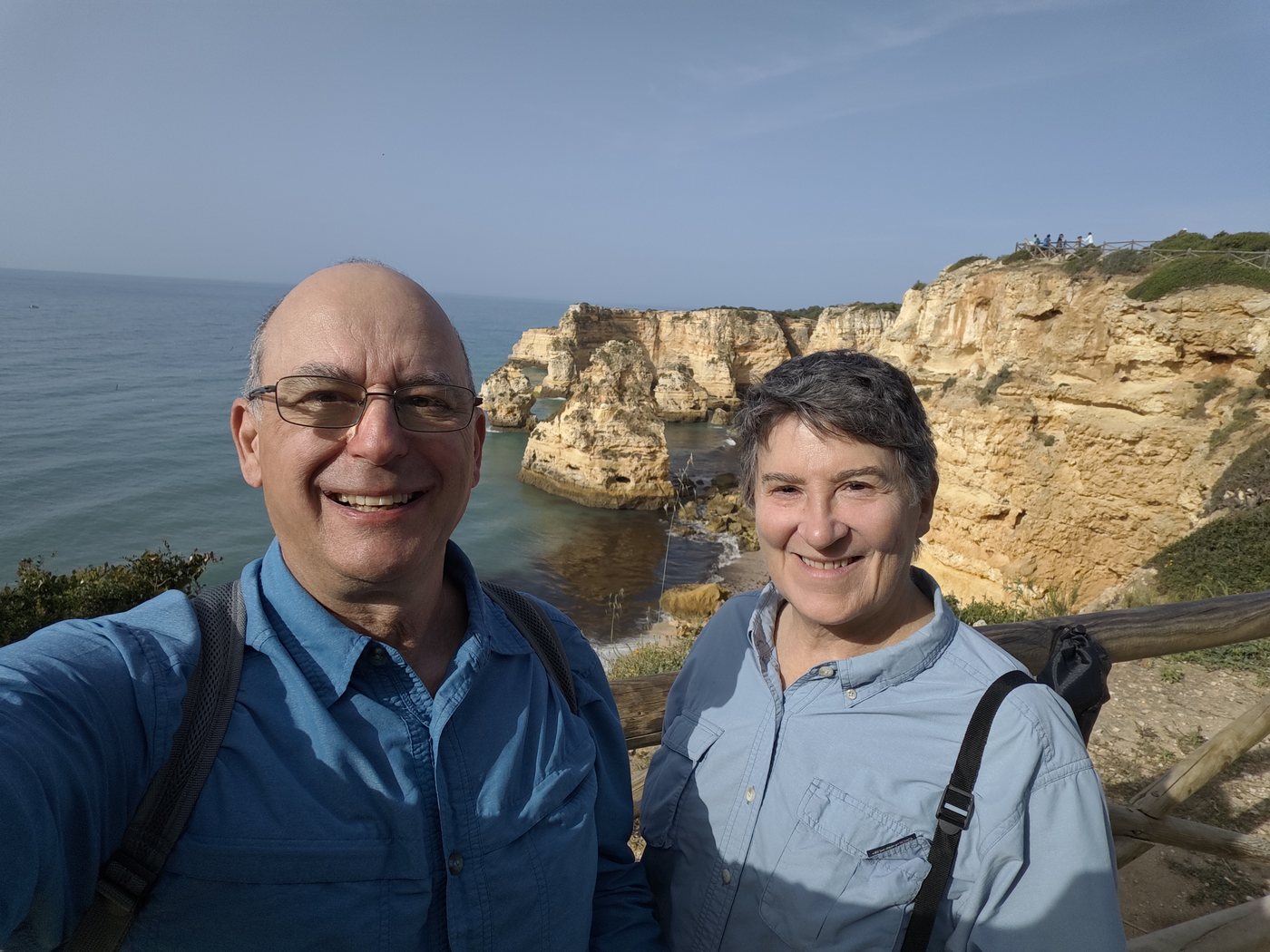Ben and Kathy selfie above the Algarve cliffs at Praia da Marinha