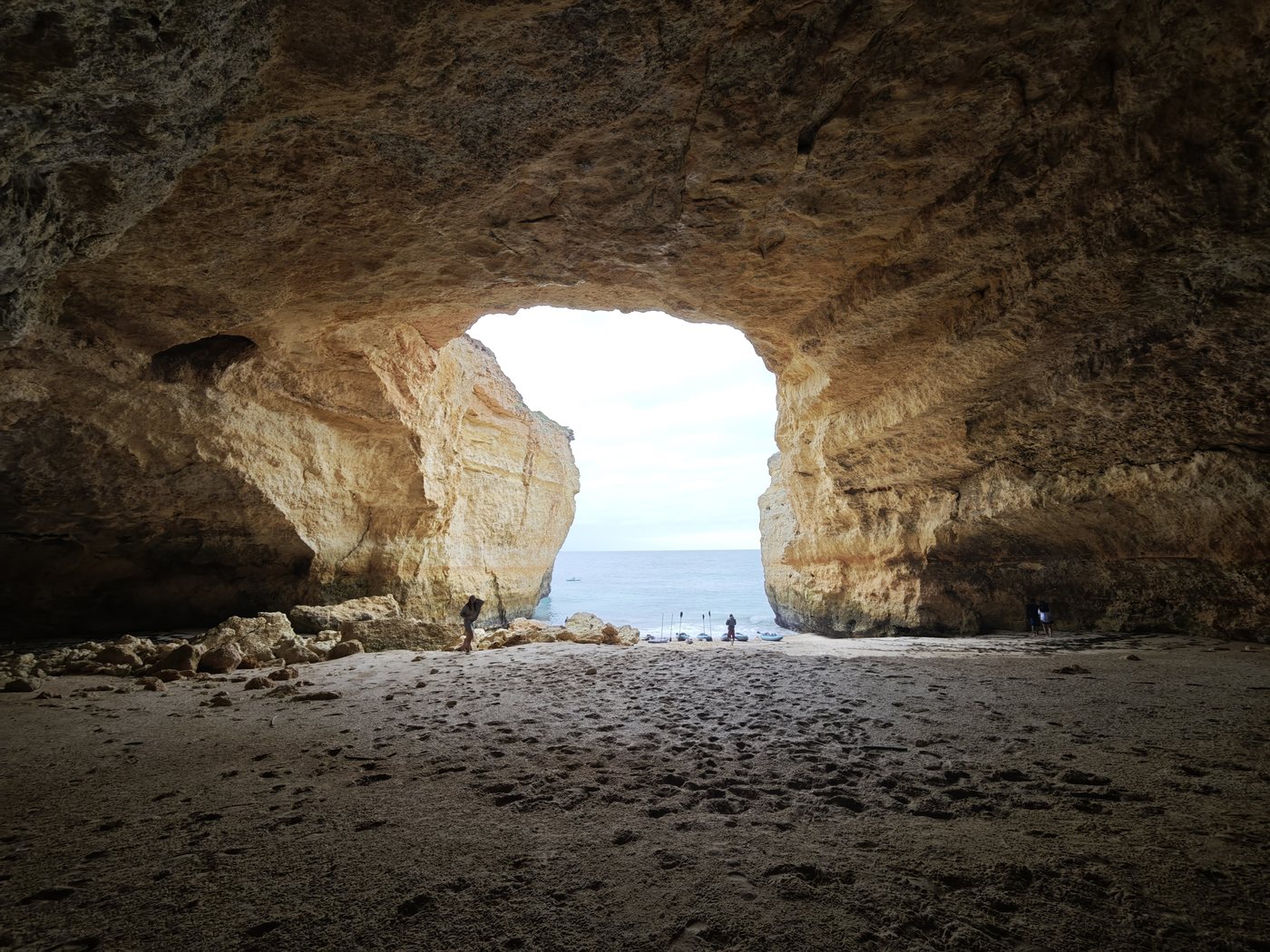Looking out through the Benagil cave arch to the sea