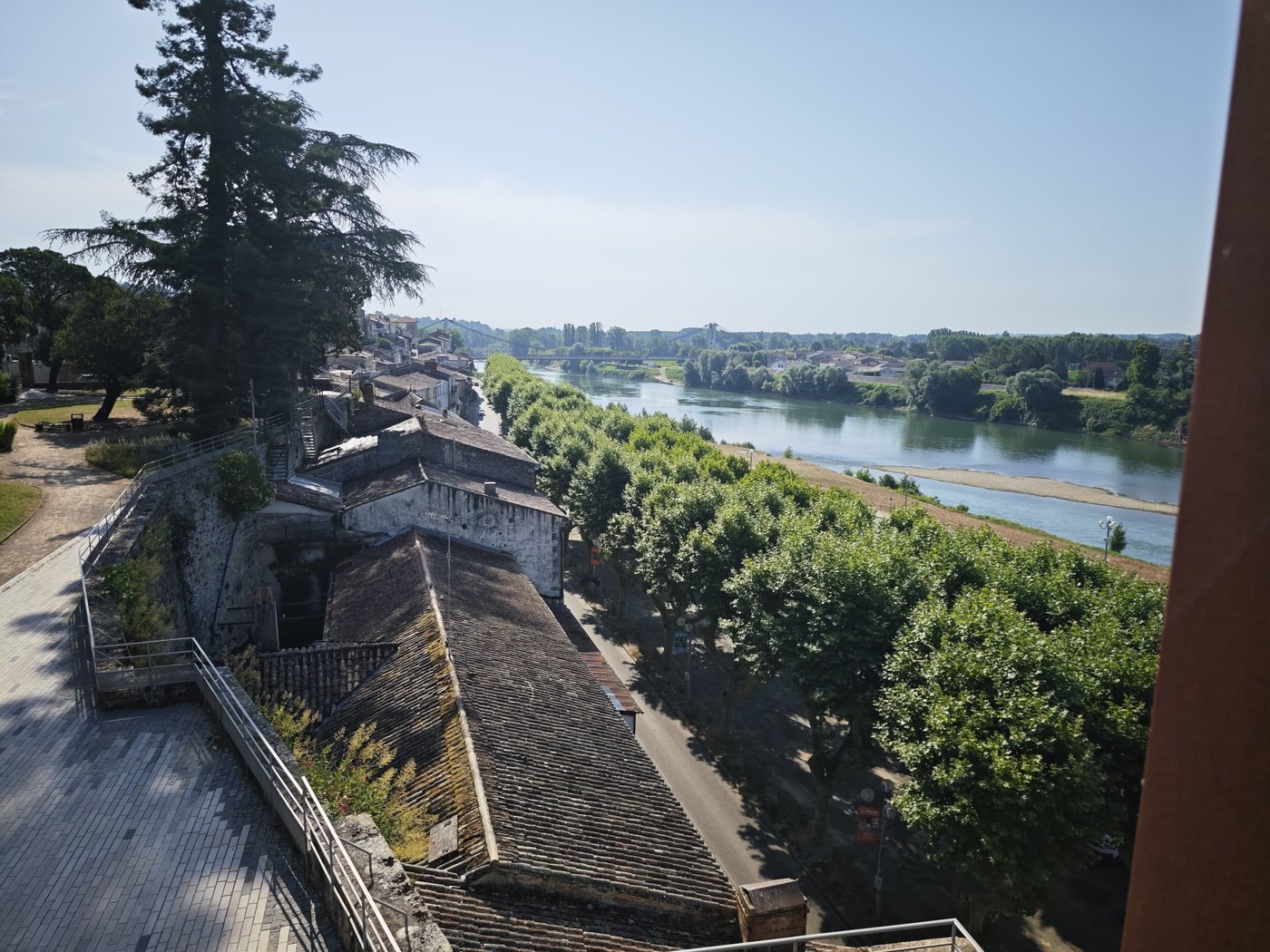 View of La Reole old town and the Garonne river from the hilltop overlook